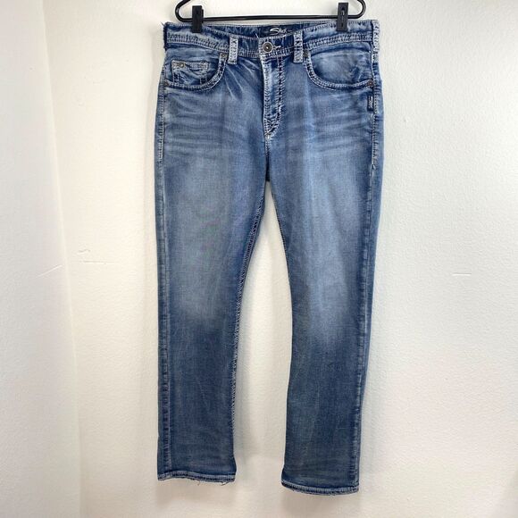 Mens Silver Grayson Blue Jeans 34/32 Straight Leg Mid Rise Med Wash Straight - Picture 1 of 16